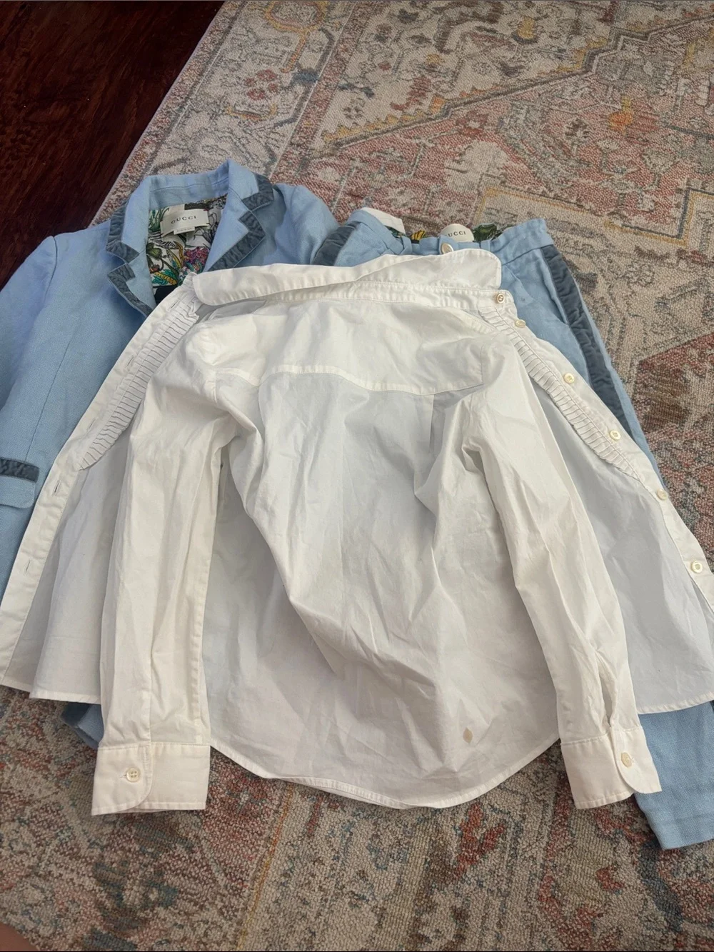 Gucci Kids White Button-Front Shirt with Light Blue Jacket & Pants Set